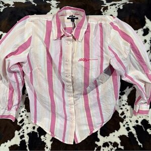 Tommy Hilfiger button up short pink/cream/white Large